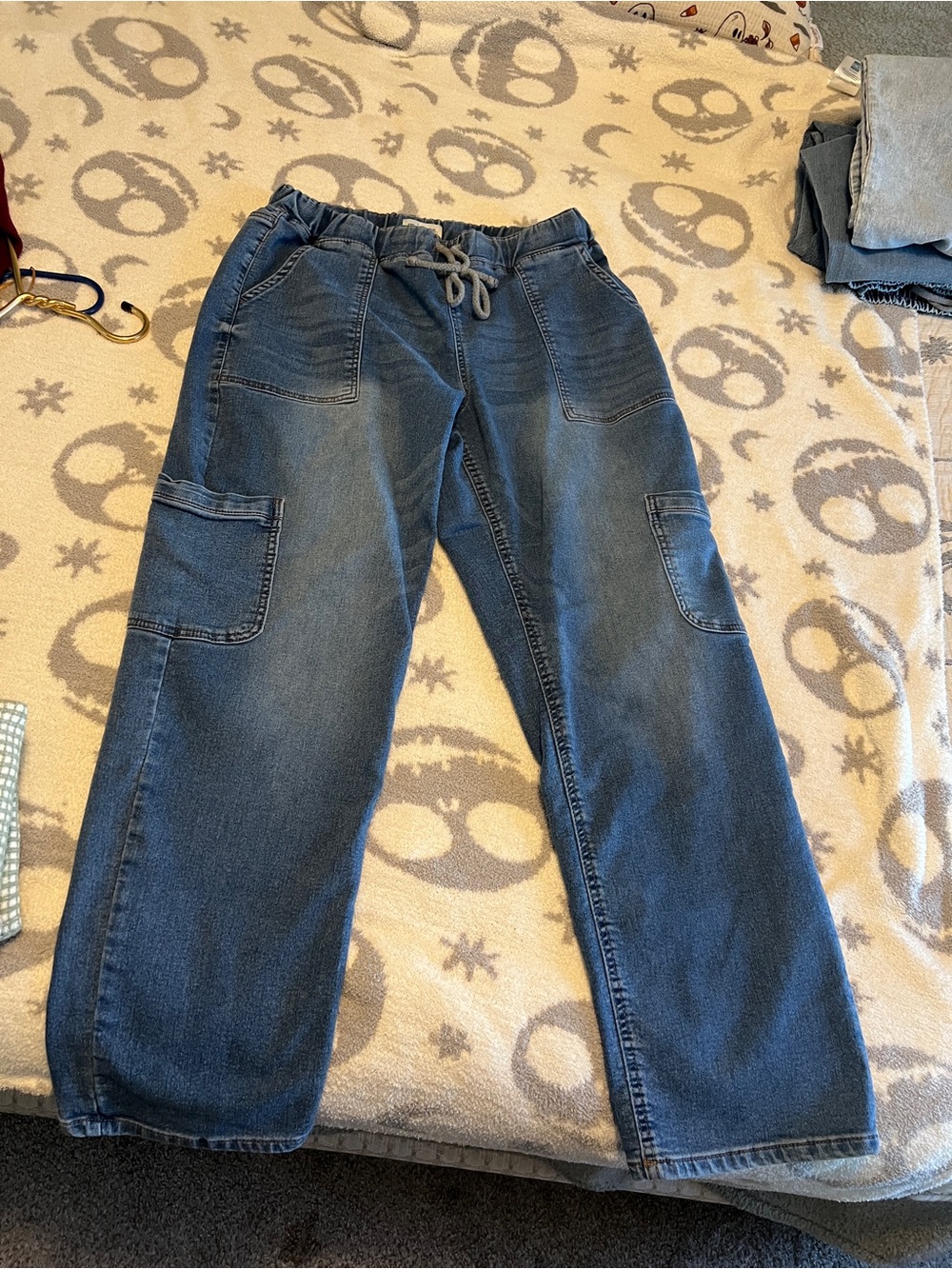 Maurices Dark Blue Denim-Look Cargo Jeans Boot Cut